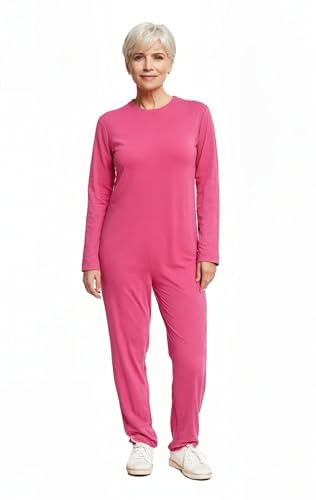 J & E Talit Inc. Womens Alzheimers Clothing - Alzheimer Anti-Strip Jumpsuit(Pink, Medium)