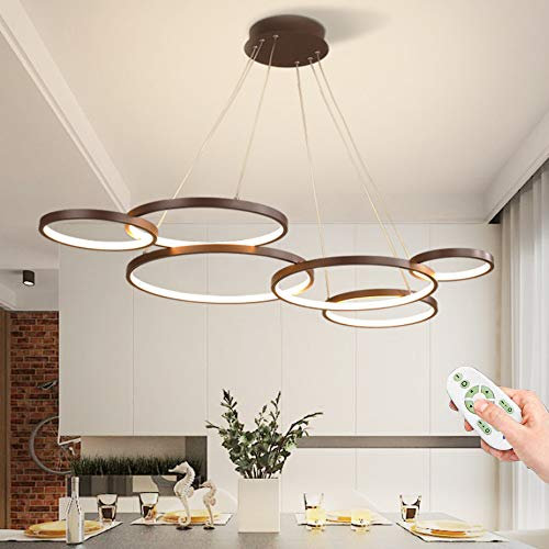FUMIMID Suspension LED 6 Anneaux Lampe De Salle Table À Manger Moderne Lampe Suspendue Dimmable Avec Télécommande Plafonnier Hauteur Réglable Chambre Salon Lustre Design Rétro