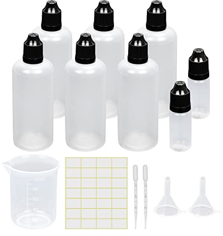 Episkey Tropfflasche Leer Plastikflaschen Reiseflasche Liquidflaschen Quetschflaschen Dosier-flaschen mit Kindersicherung Deckel Inkl. Trichter Messbecher Etiketten Transfer Pipette (100ml)