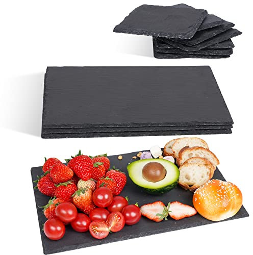 Cakocaco Juego de 4 tablas de queso de pizarra y 8 posavasos de pizarra, perfectos para entretenimiento y regalar (4 platos y 8 posavasos)