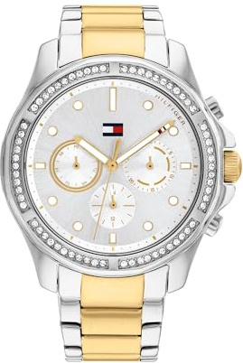Tommy Hilfiger Multi Zifferblatt Quarz Uhr für Damen mit Zweifarbiges Edelstahlarmband - 1782615