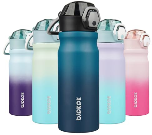 BJPKPK Borraccia termica da 510 ml, con cannuccia, in acciaio inox, a doppia parete, senza BPA, a prova di perdite, con coperchio ribaltabile e beccuccio in morbido silicone, colore: nero indaco