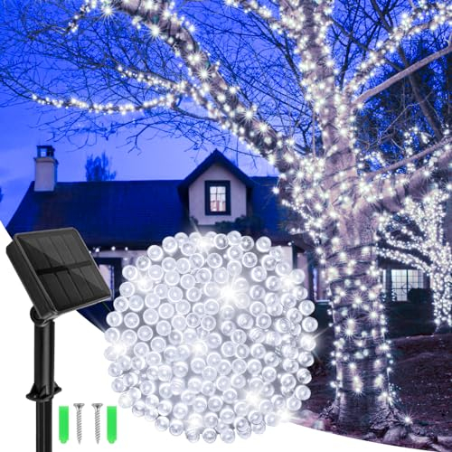 Dalugo Catena di luci solari per esterni 12m 120 LED luce bianca fredda 8 modalità giardino cortile terrazza matrimonio