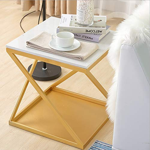 Tisch, Computerarbeitsplätze, quadratisch, Marmorseite, einfaches modernes Wohnzimmer, Kaffee, Schmiedeeisen, goldene Ecke (Farbe: Schwarz)