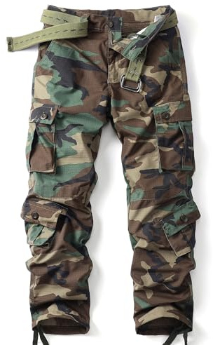 AKHIKING Men's Camo Cargo Work Pants Ripstop Lightweight Wild Army Military BDU Outdoor Trousers with 8 Pocktets (No Belt) 32