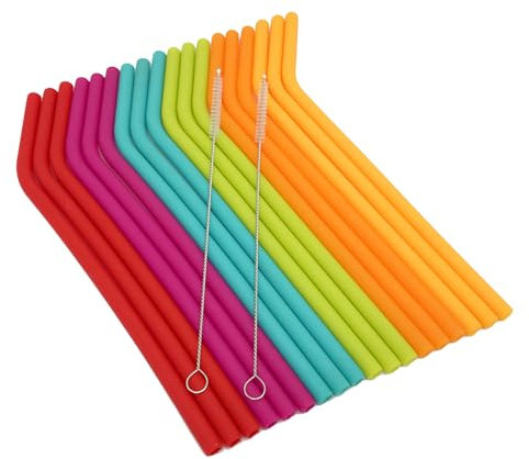 18pcs Reusable Straws Silicone Straws for Drinking Colored Bendy Straws Regular Size Reusable Drinking Straws Flexible Multicolor Straw - with 2 Cleaning Brushes