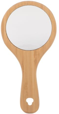 FRCOLOR Handspegel, trä, vintage, rund, bärbar sminkspegel med trähandtag för kvinnor och män, för resor och daglig skötsel, högkvalitativ kosmetisk handspegel för frisörer och hem
