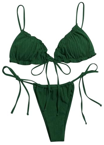Conjuntos de Bikinis para Mujer- Vikinis Bikini Tanga Deportivos Clásico Micro Trikini con Relleno Cuello en V Top Push Up Traje Baño