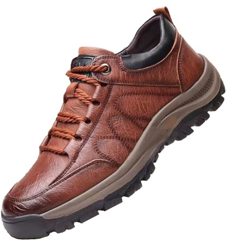 Generisch Botas de senderismo para hombre de cuero - Botas de cuero al aire libre con sujeción antideslizante, zapatos de senderismo con cordones, zapatos de caminar, zapatos de ocio - Zapatos planos