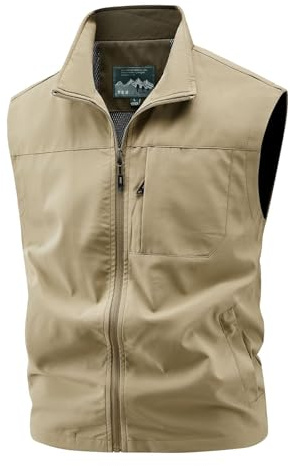 Herren-Jacke, ärmellos, Cargo-Jacke, durchgehender Reißverschluss, lässiger Revers, Windbreaker, leicht, wasserdicht, einfarbig, normale Passform, Sportbekleidung, übergroß, atmungsaktiv, Outwear