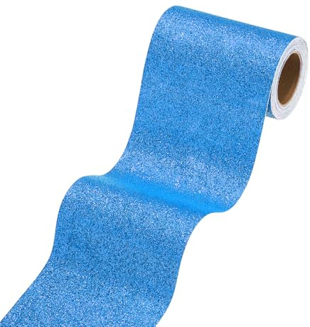 sourcing map Frise de papier peint à paillettes bleu saphir de 10,2 x 300 cm, à décoller et à coller, bordure de papier contact à paillettes pour miroir, tableau d'affichage, loisirs créatifs