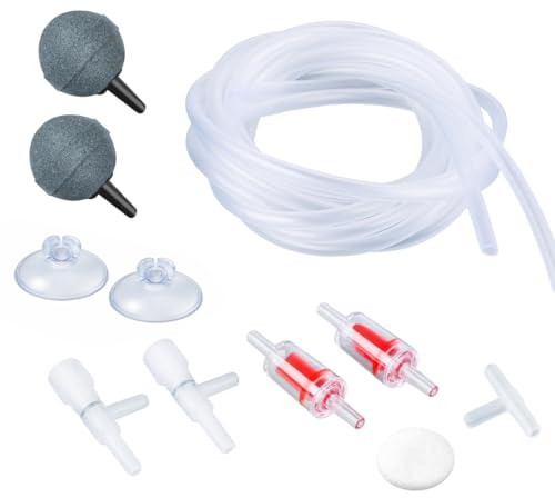 FEDOUR Aquarium Luftpumpenzubehör: Standard 4/6 mm Luftschläuche 2 × 1,5 m, Rückschlagventile, Luftsteine, Saugnäpfe, Luftregulierventile, T-Verbinder, geeignet für gängige Aquarium-Luftpumpen