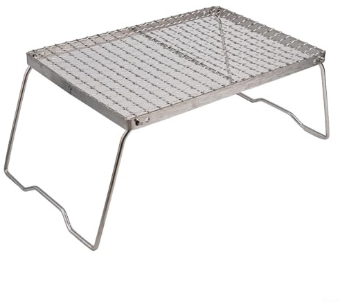 Parrilla de carbón portátil plegable para barbacoa con rejilla de acero inoxidable, altura ajustable, equipo de cocina de camping para senderismo, picnic y parrilla de pescado al aire libre, (M)