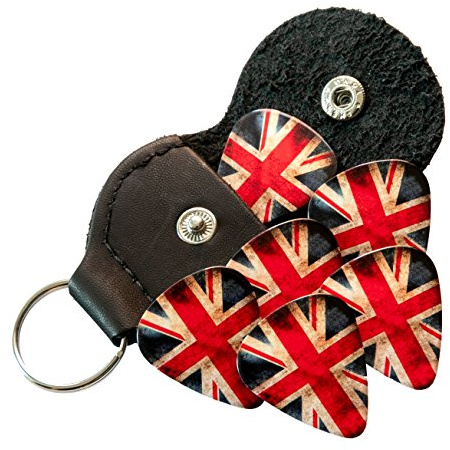Worn Union Jack 6 Guitar Picks Double Sided With Plectrum Holder Keyring