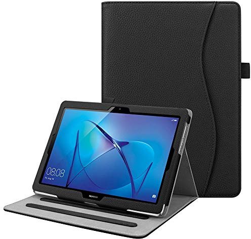 Fintie Hülle für Huawei Mediapad T3 10 - Multi-Winkel Betrachtung Kunstleder Schutzhülle mit Dokumentschlitze für Huawei T3 10 24,3 cm (9,6 Zoll) Tablet-PC, Schwarz