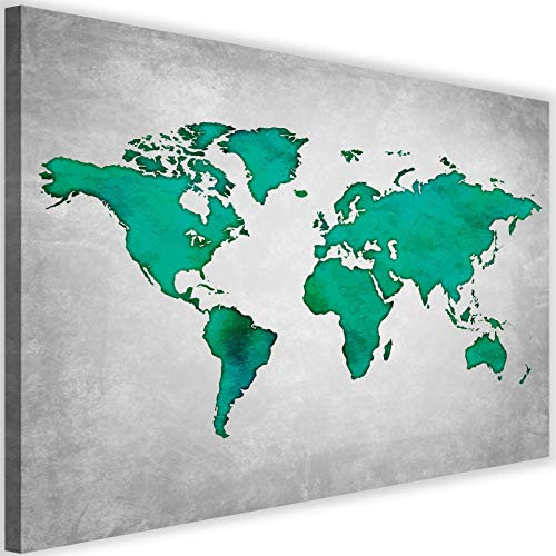 Feeby Wandbild XXL Weltkarte Landkarte Bilder mit Kork Bildungposter grün 120x80 cm