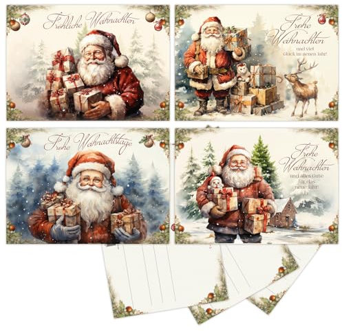20 STÜCK WEIHNACHTSKARTEN, Weihnachtskarten Set, traditionelle Weihnachtskarten in warmen Rottönen, Nostalgie, Postkarten