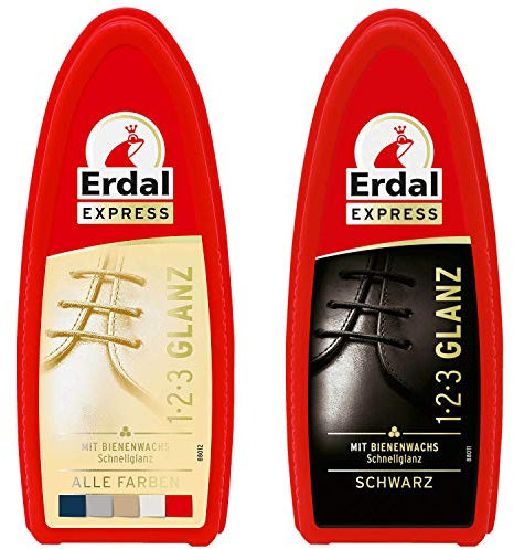 Erdal Express SET 1, 2, 3 Glanz Schwamm farblos & schwarz mit Bienenwachs Schnellglanz (2er Pack)
