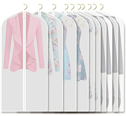 STARVAST 10 Stück Rand Transparente Kleidersack Kleiderhüllen Abdeckung mit Reißverschluss, Kleiderhülle Anzugsack Abendkleid Brautkleid Mäntel Hemden Mottenschutz Wasserdicht - 60 x 140 cm