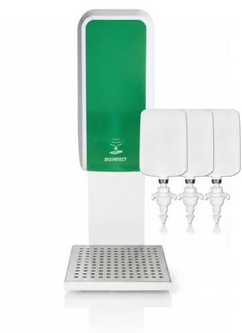 Blanc HYGIENIC Desinfektionsspender Cosmos – Spender mit Sensor, Tischständer und 3 x 1 Liter Desinfektionsmittel, ergiebige Händedesinfektion für ca. 3000 Anwendungen, Grün und Weiß