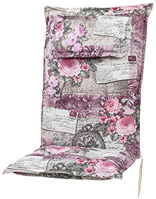 Kettler Polen KETTtex 0798 Auflage Hochlehner Rom Blumen rosa-grau Landhaus Sitzpolster 120x50x9 cm mit Kopfpolster