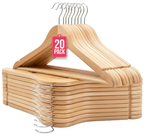 Perchas de Madera con Garra Pack 20 COM-FORT HOUSE | Gancho giratorio inoxidable, Madera maciza, Sujeción firme para pantalones y faldas