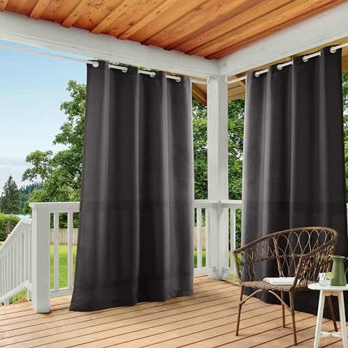 TOWN & COUNTRY BASICS Cabana solide, schwere Vorhänge für drinnen und draußen, lichtfilternd, Blickdicht, mit Ösen, wasserabweisend, 2er-Pack, 137,2 x 243,8 cm, Schwarz
