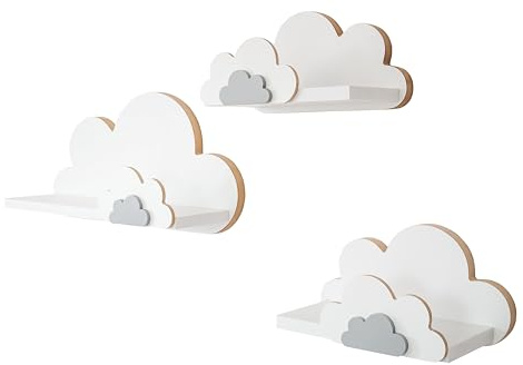 MOLILAND 3er Set Wandregal Kinderzimmer Weiß | Babyzimmer Wolkenregal für Bücher, Spielzeug, Dekoration | Regal Wolke aus Holz | Skandinavischen Stil | Schweberegal Wanddeko FISIA- Elegance