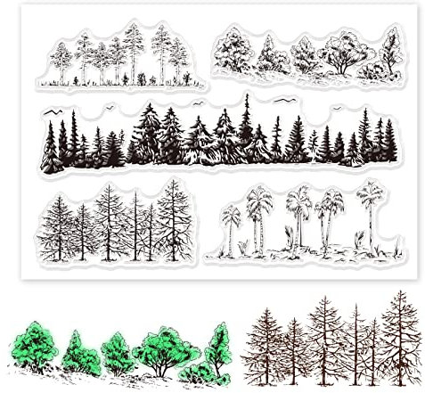 GLOBLELAND Baum Pflanze Blatt Transparente Silikonstempel Kiefern Pappeln Klare Stamps Kokospalmen Silikonstempel Für Kartengestaltung DIY Prägung Journaling