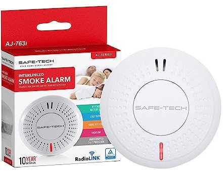 SAFE TECH Smoke Alarm, Wireless Interlinked Smoke Detector 10 Year Battery with Photoelectric Sensor, Fire Alarm with LED Indicator Low Battery and Fault Warning for House and Bedroom, 1 Pack