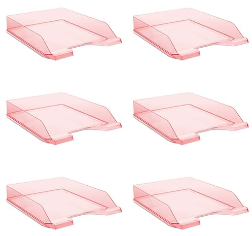 DONAU Briefablage Standard Transparent Rot/ 6 Stück - A4 / Briefkorb Moderne und Stapelbare Ablage/Transparent-Glasklar/Schreibtischablage/Polystyrol, 7470001PL-04