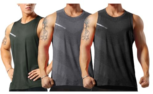 Allthemen Mens Summer Vest Tank Top Sleeveless T Shirt | Mens 3 Packs Running Gym Vest Mens Running Quick Dry Comfortable Breathable Vest Tops Mens Round Collar Sports Training Vest