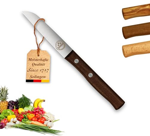 Premium Gemüsemesser/Kneipchen, Walnuss, rostfreie Klinge, Chrom-Stahl, extra scharfes Küchenmesser, Dünnschliff, Handabzug, Solingen