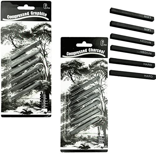 12 Pieces Graphite Material Sticks Square Compressed Charcoal Sticks Drawing Pencils Set for DIY Drawing Crafts, Sketching, Shading, Beginners and Artists