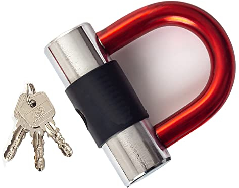 Diebstahlschutz-Motorradschloss, Mini-Fahrradschlösser, robustes Anti-Diebstahl-Fahrrad-U-Schloss, 16 mm Bügel mit Schlüsseln, ultimatives Sicherheitsschloss für Fahrräder, Motorrad und mehr, Rot