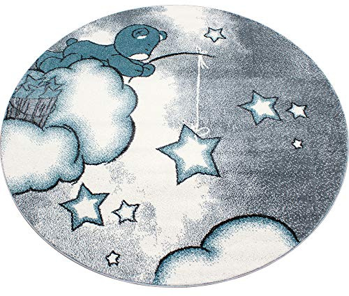 Carpetsale24 Runder Kinderteppich Bär Ø120 cm – Weicher Teppich in Blau – Ideal für Babys und Kleinkinder