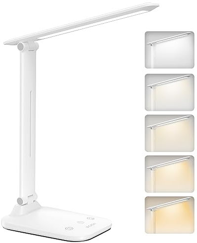 BICKON Desk Lamp, 5 Colour & 15%~100% Adjustable Brightness Dimmable LED Desk Lamp for Study, Eye-Caring Desk Light USB Powered, Auto Timer Table Lamp for Desk, Office, Reading, Bedroom, Gifts