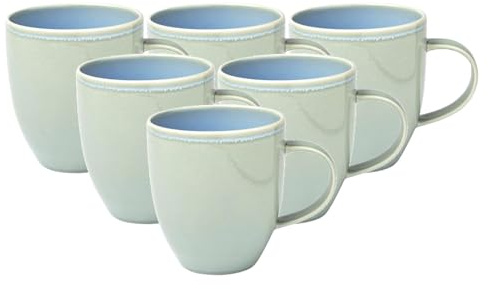 Villeroy & Boch like. by Crafted Blueberry mugg med handtag, set om 6, 350 ml, kaffemugg med reaktiv glasyr, premium porslin, turkos, 19-5169-9651