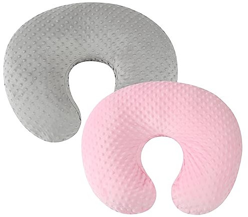 Dot Stillkissenbezug-Set, 2er-Pack, Stillkissen-Schonbezüge, ultraweich, kompatibel mit Boppy-Kissen, Standard-Kissen für Babys, Jungen, Mädchen, Grau und Rosa