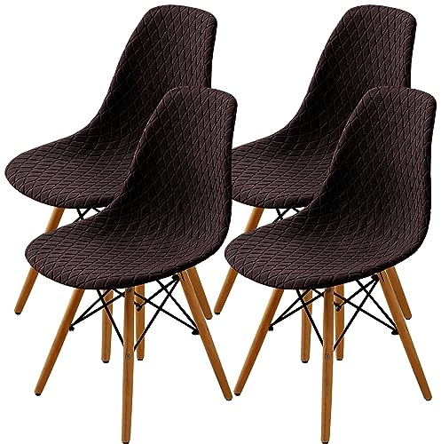 SHENGYIJING Esszimmerstühle Abdeckungen 2/4/6 Stück,Stil Shell Esszimmerstuhl Mid Century Modern Stuhl Sipcover,Gepolsterte Dining Accent Side Stuhlhussen (Braun,4 Pieces)