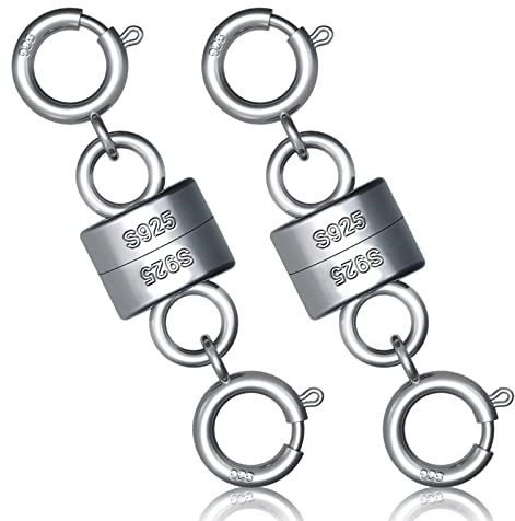 2pcs 925 Magnetic Necklace Clasps and Closures, Double Buckle Sterling Silver Bracelet Clasp Converter Magnetic Jewelry Clasps Locking Magnetic Clasps for Jewelry Making Supplies (Silver)