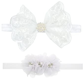 Nishine 2-Pack Taufe Weiß Neugeborene Bowknot Stirnbänder Baby Taufe Haar Bögen Headrap Kleinkind Haarband (Perle)