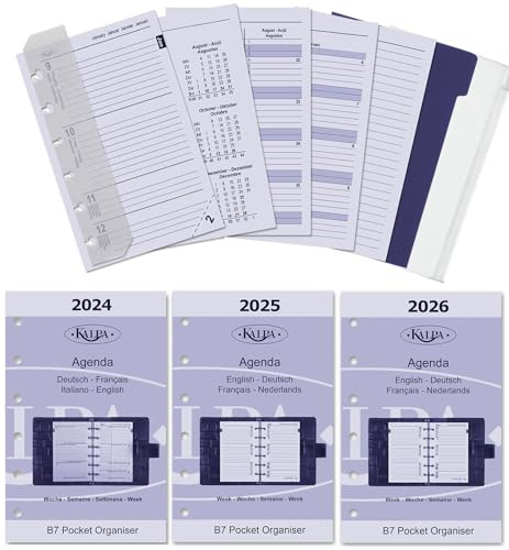 Kalpa 6 Ringbuch Agenda Nachfüllen Personal Organizer Terminplaner Einlage Kalendereinlage Kompletsett, 2025 2026, B7 Taschen, 1 Woche auf 2 Seiten