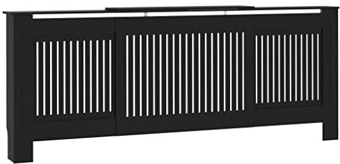 Coavain Heizkörperabdeckung 205x20.5x81.5 cm Modernes Lamellen-Design Heizkörper Verkleidung Abdeckung Dekorative Funktion Zusätzlichen Stauraum für Bücher Fotorahmen Schmuckstücke Schwarz MDF