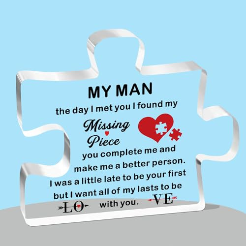 QMVMV Boyfriend Husband Birthday Anniversary Valentines Puzzle-Shaped Acrylic Plaque for Him - Wedding Long Distance Relationship Stocking Stuffer for Hubby Fiance Groom