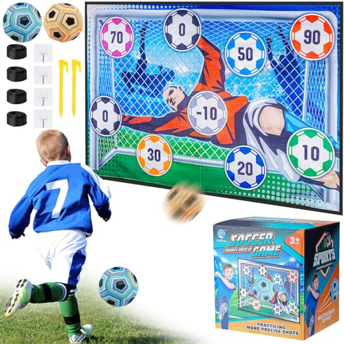 Set da Gioco con Pallone da Calcio per Bambini, Gioco di lancio della porta da calcio in cortile per interni ed esterni con palline in velcro,per giocattoli per bambini di 3 4 5 6 7 8 anni Compleanno