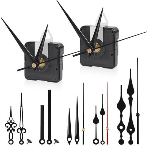 RichDeer 2 Stück Uhrwerk Lautloses Uhr Zubehör für DIY, Uhrwerk für Wanduhr mit 5-Set Uhrzeiger, Quarz Uhrenwerk Lautlos, für Wanduhr Reparatursatz, Gesamtschaftlänge von 0.87 Zoll (22mm)