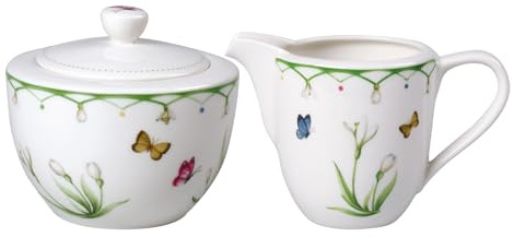 Villeroy & Boch Colourful Spring Ensemble de pots à lait et sucrier (210 ml) et sucrier (300 ml), décor papillons et fleurs, porcelaine de qualité supérieure, multicolore