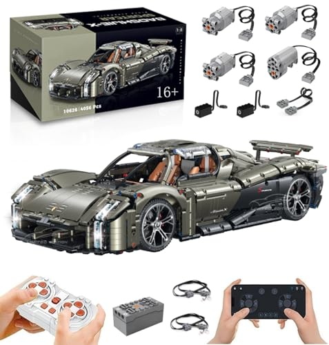 Technik Auto für Porschor Mission X, Mit Motoren Set, 1:8 Groß Auto Modellbausatz, 4056 Teile Klemmbausteine Auto MOC Set, Kompatibel mit Porschor Technik Auto