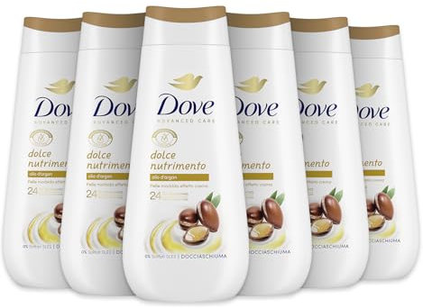 Dove Süßes Nährendes Duschgel, feuchtigkeitsspendendes Duschgel, milde Formel auf dem Hautmikrobiom, mit pflanzlichen Feuchtigkeitsspendern, ohne SLES, Duschbad für Damen und Herren, 6 Stück à 225 ml